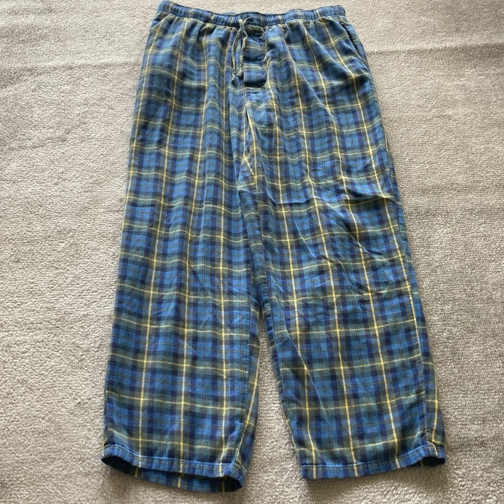 Lands End Plaid Lounge Pants Mens L 36-38 Blue Cotton‎ Pajama Pants